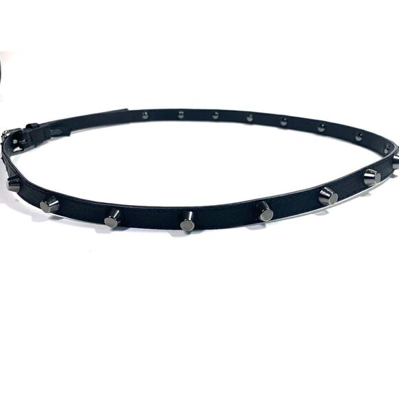H&M Vegan Leather Studded Skinny Belt Black & Silver Waist Size 32"/M #224530 - Picture 4 of 7